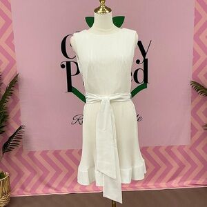 Milly White Sleeveless Tie-Waist Mini Dress